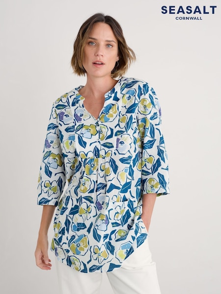 Seasalt Cornwall Blue Aventurier Printed 100% Cotton Tunic (H48857) | £60