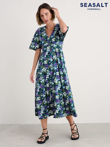 Seasalt Cornwall Blue Chateaux Half Sleeve Maxi Dress (H48869) | £70