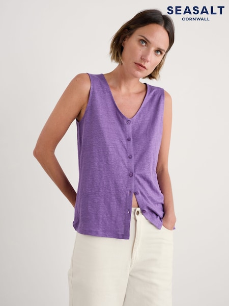 Seasalt Cornwall Purple Carn Glaze 100% Linen Button Through Vest (H48873) | £46