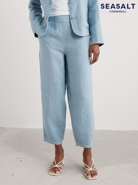 Seasalt Cornwall Coral Blue Noweth 100% Linen Trousers (H48883) | £73