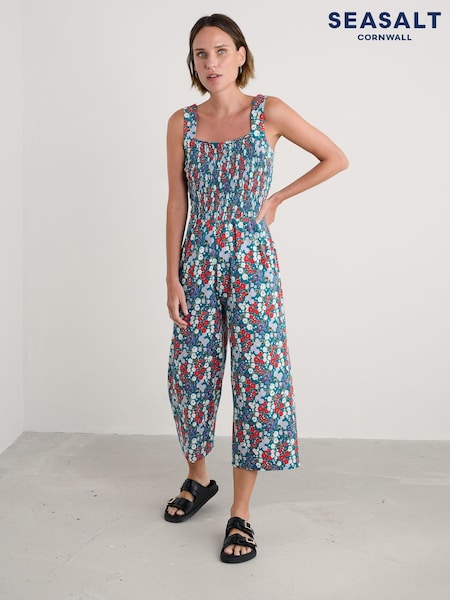 Seasalt Cornwall Blue Waxwing Jersey Wide Leg Jumpsuit (H48949) | £70