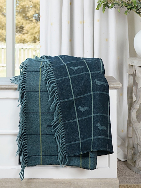 Sophie Allport Navy Dachshund Wool Knitted Throw (H48956) | £95