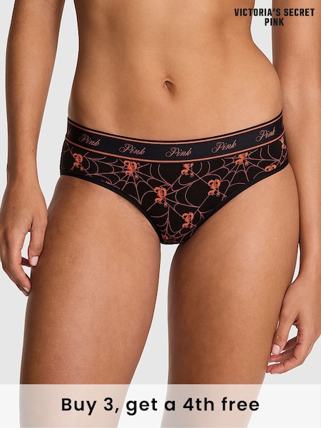 Victoria's Secret PINK Black Halloween Spiderweb Hipster Cotton Logo Knickers (H48969) | £9