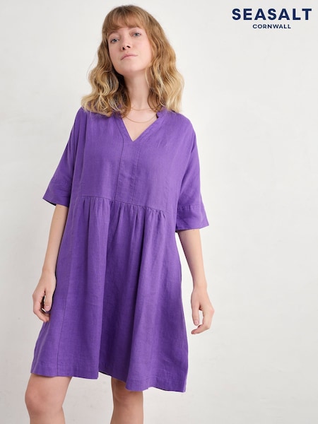 Seasalt Cornwall Purple Draw Kiln 100% Linen Dress (H48991) | £80