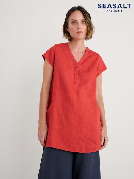 Seasalt Cornwall Orange Little Croft 100% Linen Tunic (H48993) | £70