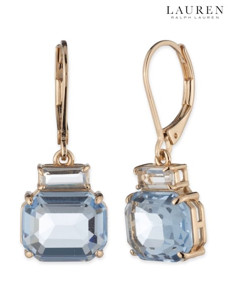 Lauren Ralph Lauren Gold Tone Leverback Earrings with Crystal and Light Sapphire Stone Drop (H49007) | £45