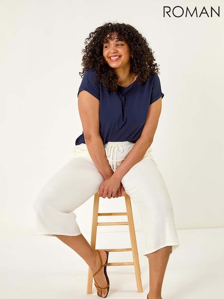 Roman White Curve Linen Mix Cropped Trousers (H49028) | £40