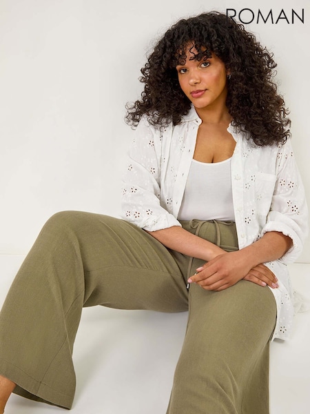 Roman Khaki Green Curve Linen Mix Trousers (H49034) | £42