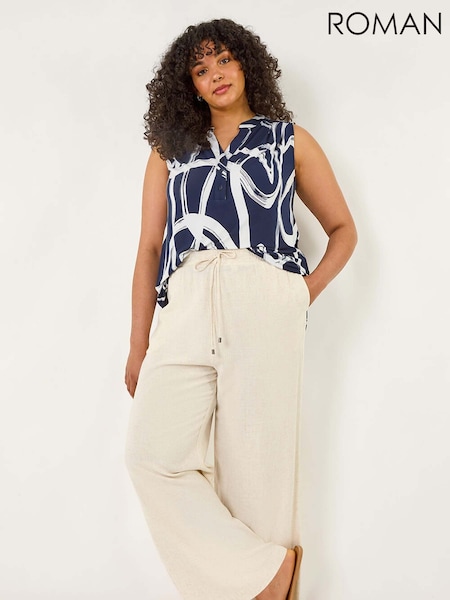 Roman Natural Curve Linen Mix Trousers (H49036) | £42