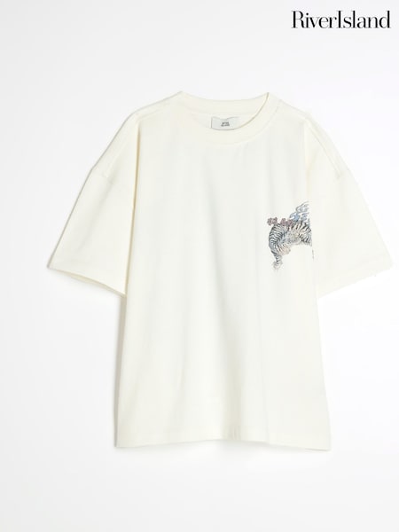River Island White Boys 100% Cotton Back Print Dragon T-Shirt (H49140) | £14