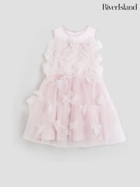 River Island Pink Girls Embellished Prom 100% Cotton Dress (H49141) | £52