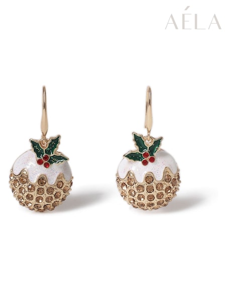 Aela Gold Tone Christmas Pudding Drop Earrings (H49152) | £10.50