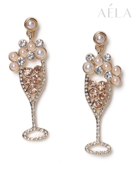 Aela Gold Tone Christmas Champagne Drop Earrings (H49155) | £10.50
