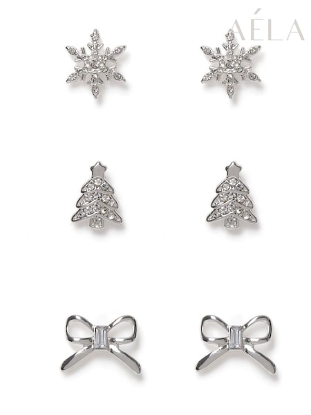 Aela Silver Tone Christmas Classy Bow Stud Earrings 3 Pack (H49157) | £10.50