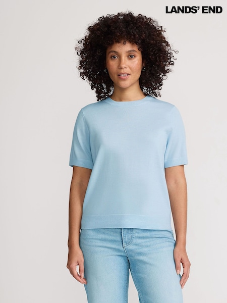 Lands' End Blue Short Sleeve Merino Jumper (H49233) | £60