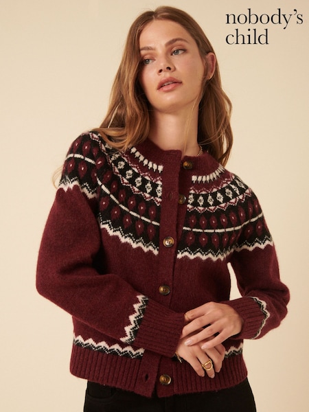Nobodys Child Red Fair Isle Crew Neck Cardigan (H49259) | £79