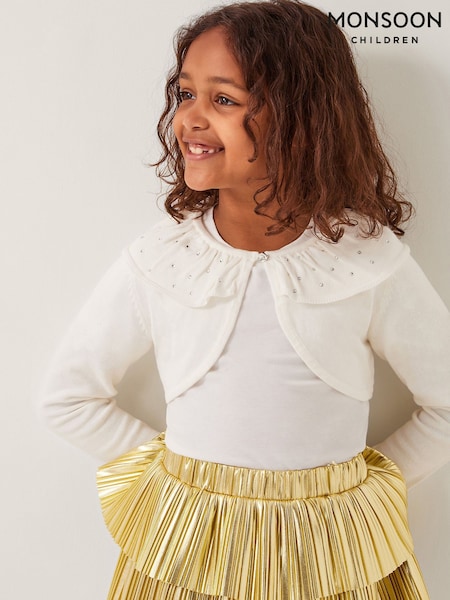 Monsoon Natural Oversized Diamante Collar 100% Cotton Cardigan (H49276) | £25 - £29