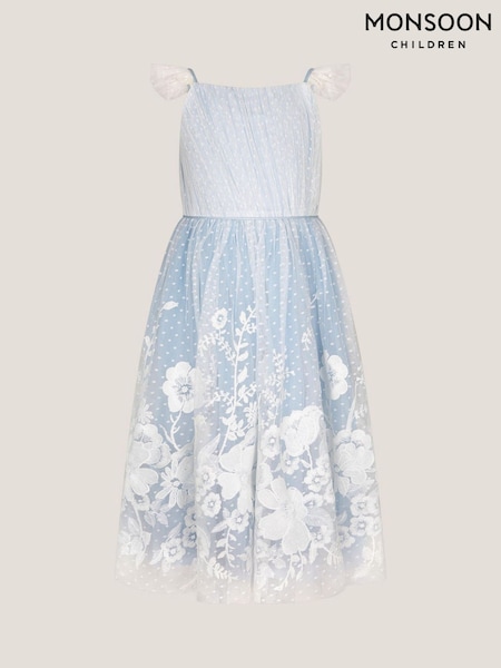 Monsoon Blue Abigail Floral Embroidered Dress (H49282) | £58 - £68