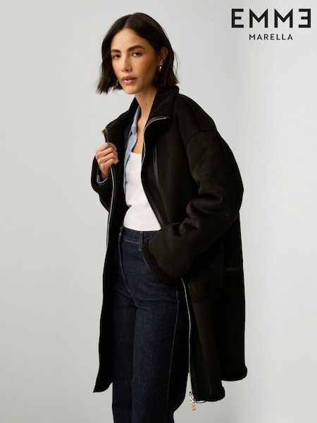 Emme Marella Pilade Shearling Zip Black Coat (H49304) | £280