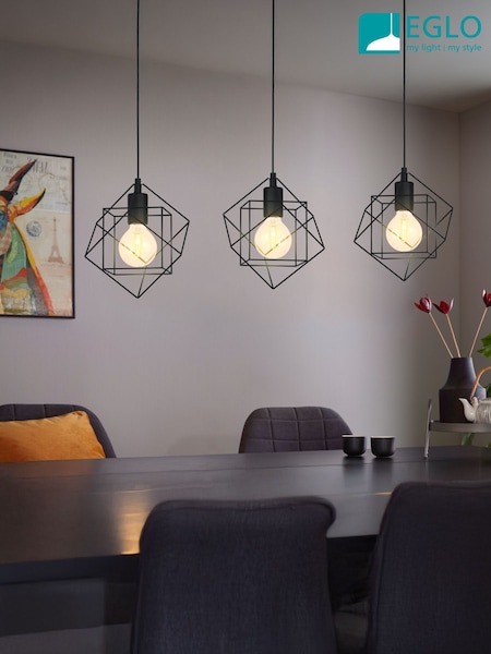 Eglo Black Straiton Steel Modern Geometric 3 Light Pendant (H49321) | £76