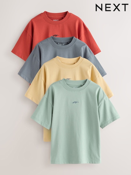 Grey/Yellow/Mineral/Red Short Sleeve Logo Chest Graphic T-Shirts 4 Pack (3-16yrs) (H49419) | £0