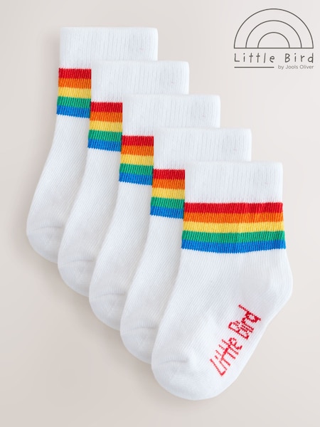 Little Bird by Jools Oliver White Bright Rainbow Stripe Socks Baby 5 Pack (H49491) | £7 - £8