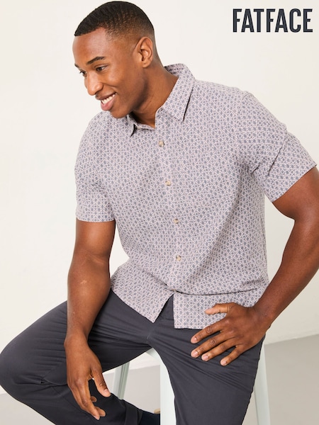 FatFace Dusky Purple Short Sleeve Woodblock Print Shirt (H49530) | £0