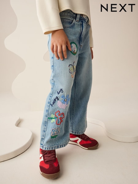 Denim Embroidery Wide Leg Jeans (3-16yrs) (H49533) | £21 - £25