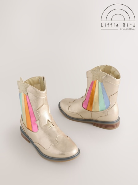 Little Bird by Jools Oliver Gold Metallic Western Ankle Boots (H49555) | £36 - £42