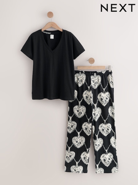Monochrome Heart Short Sleeve Pyjamas (H49593) | £16