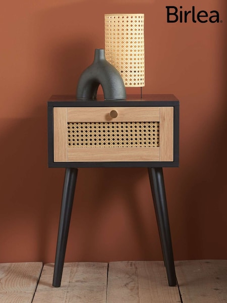 Birlea Black Croxley Rattan 1 Drawer Bedside Table (H49635) | £86