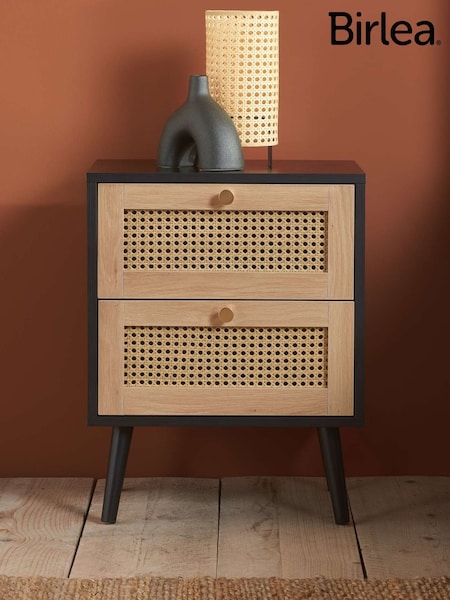 Birlea Black Croxley Rattan 2 Drawer Bedside Table (H49639) | £103