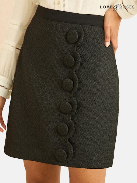 Love & Roses Black Boucle Scallop Mini Skirt (H49651) | £36