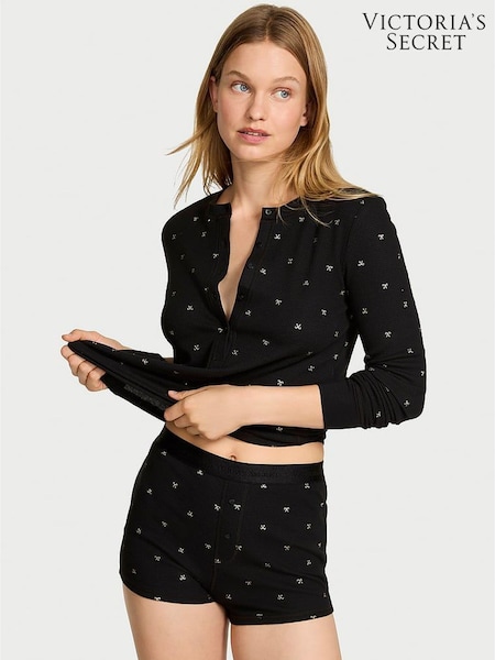 Victoria's Secret Black with Foil Christmas Bows Thermal Short Pyjamas Set (H49666) | £46