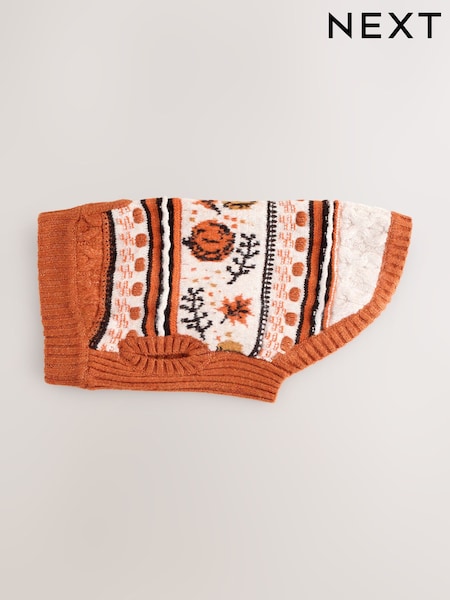 Orange Autumn Cable Knit Dog Jumper With Wool (H49667) | £18 - £26