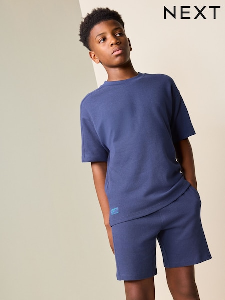 Navy Blue Textured Short Sleeve T-Shirt and Shorts Set (3-16yrs) (H49704) | £13 - £21