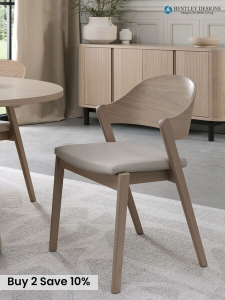 Bentley Designs Set of 2 Scandi Oak Vega Bonded Leather Ply Back Dining Chairs (H49743) | £380