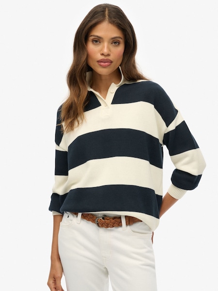 Superdry White/Blue Slouchy Striped Rugby Knitted Jumper (H49755) | £50
