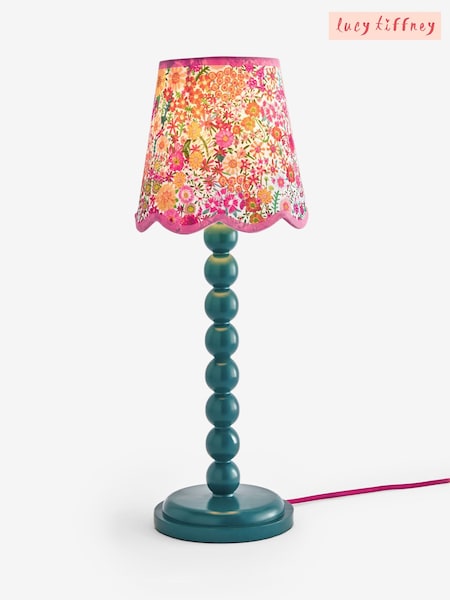 Lucy Tiffney Teal Blue Campion Floral Bobbin Table Lamp (H49814) | £70