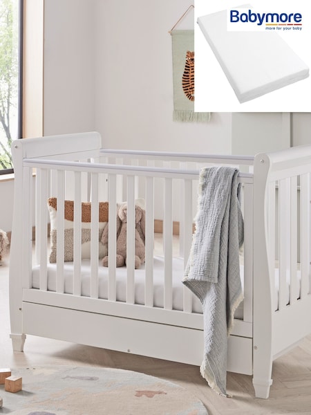 Babymore White Eva Cot Bed with Fibre Mattress (H49841) | £270