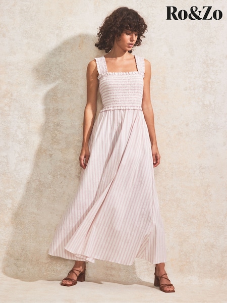 Ro&Zo Pink Petite Stripe Shirred Dress (H49897) | £129
