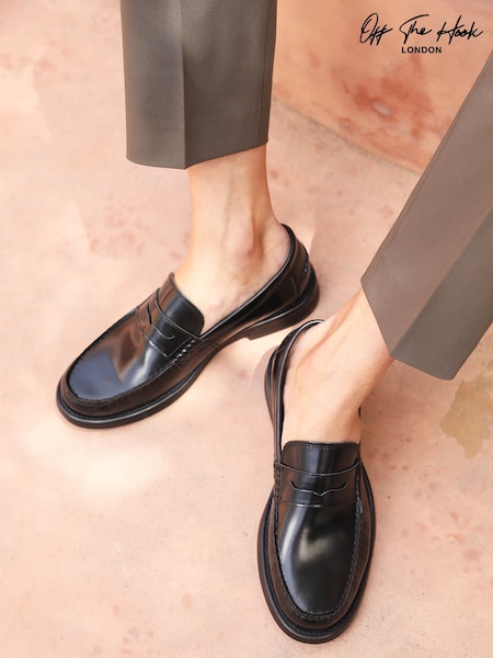Off The Hook Black Monro Leather Penny Loafers Slip-On Shoes (H49938) | £39