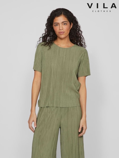 VILA Green Short Sleeved Plisse Top (H49959) | £22