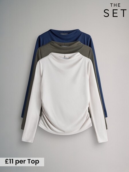 The Set Navy/Khaki/Taupe 3 Pack Drape Longsleeve Top (H49971) | £33