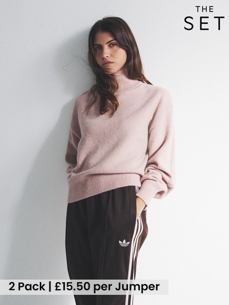 The Set Soft Pink/Black 2 Pack High Neck Cable Jumpers (H49972) | £31