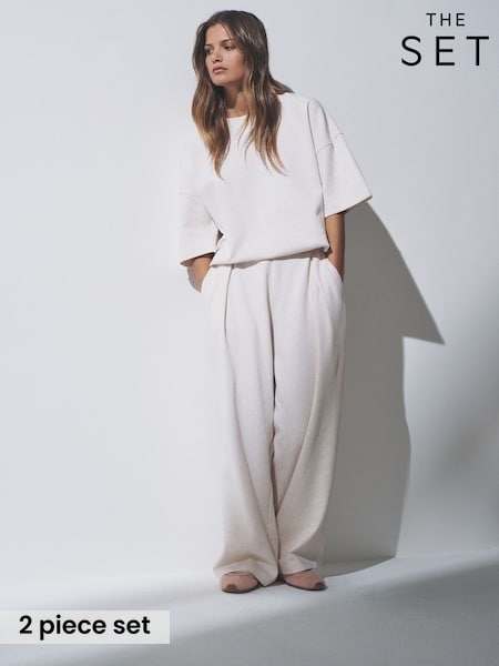 The Set Oatmeal 2 Piece Premium Heavyweight Jersey T-Shirt and Jogger set (H49975) | £30