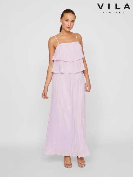 VILA Purple Pleated Plisse Occasion Dress (H49976) | £64