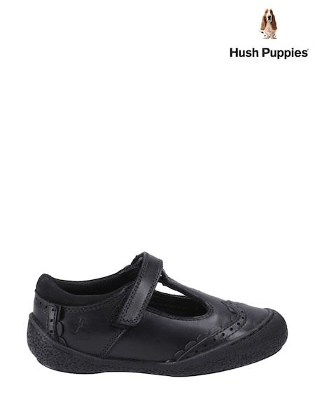 Hush Puppies Rae T-Bar Black Shoes (H50032) | £54