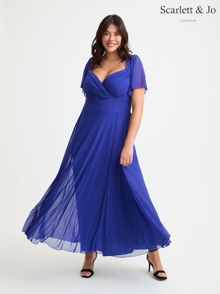 Scarlett & Jo Blue Kemi Bright Bolero Wrap Bodice Maxi Gown (H50048) | £0