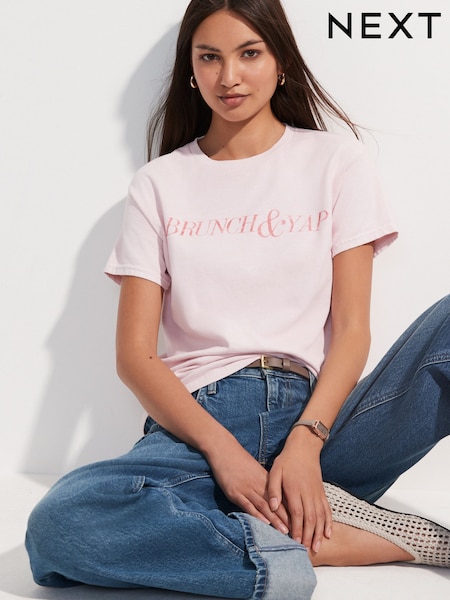 Pink Slimmer Fit Fun Slogan Graphic Print Short Sleeve Crew Neck T-Shirt (H50067) | £22